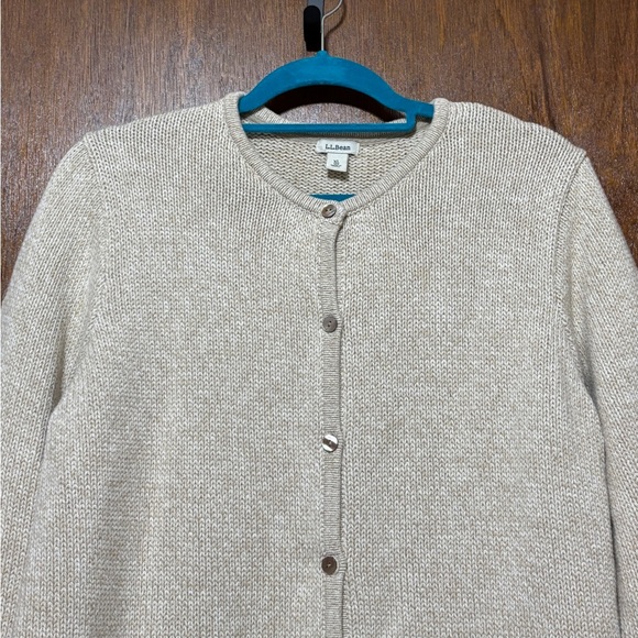 L.L. Bean Women's Oatmeal 100% Cotton Cardigan Sweater - Picture 3 of 14